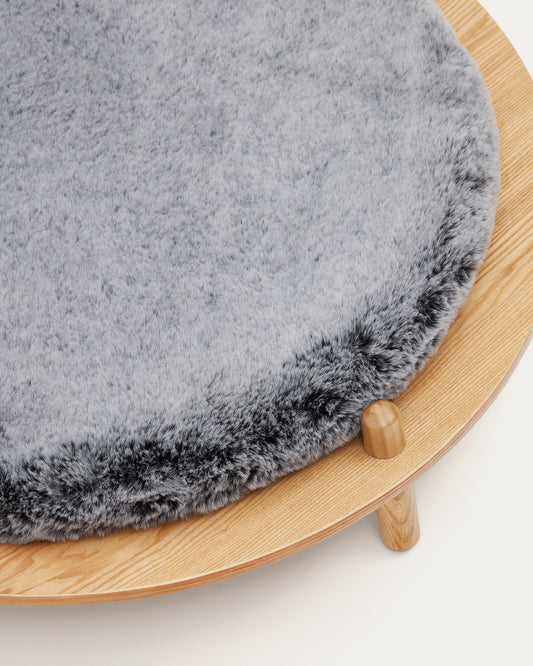 Lit pour animal de compagnie  Bunola en bois  contre-plaqué de frêne et coussin poil gris  Ø 70 cm