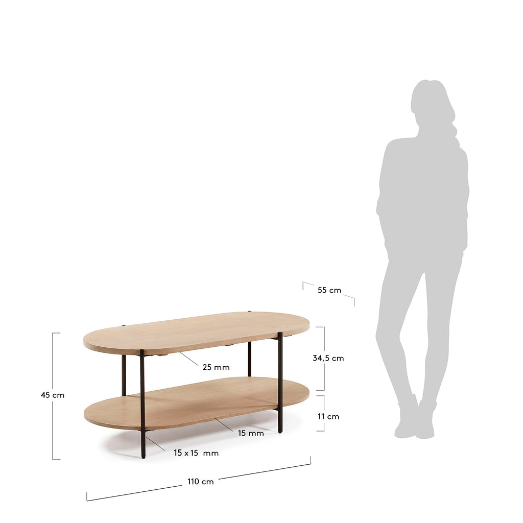 Table basse Palmia en bois de manguier et pieds en acier noir 110 x 55 cm