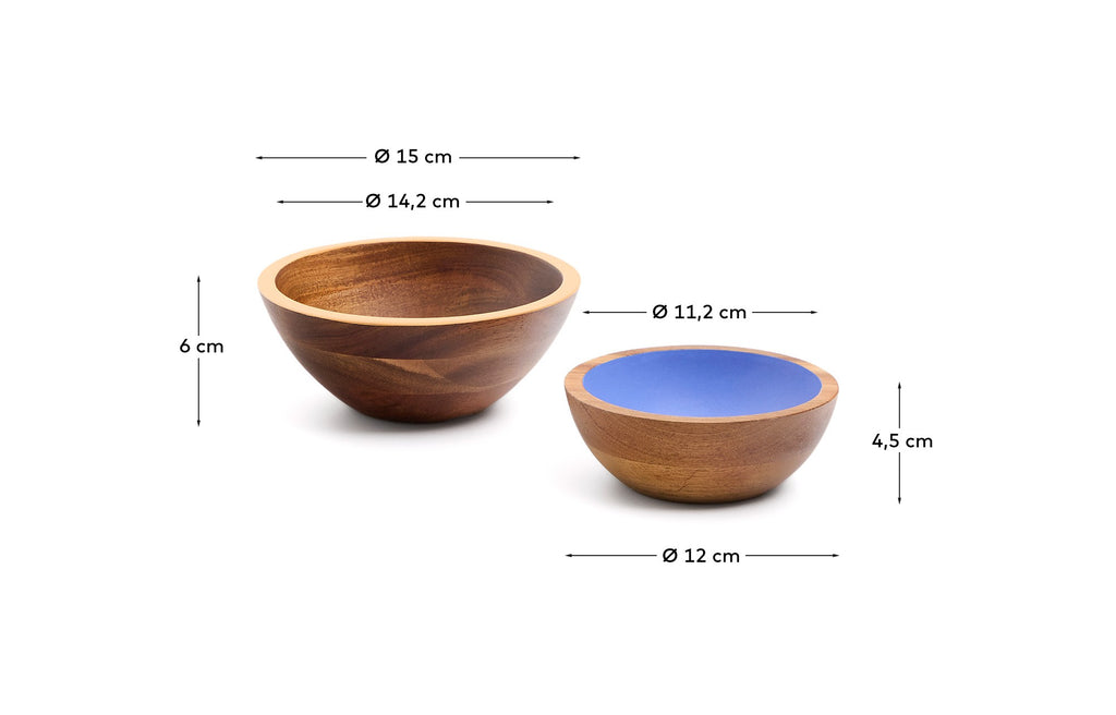 Lot de 2 bols multicolores en bois d'acacia FSC 100 %