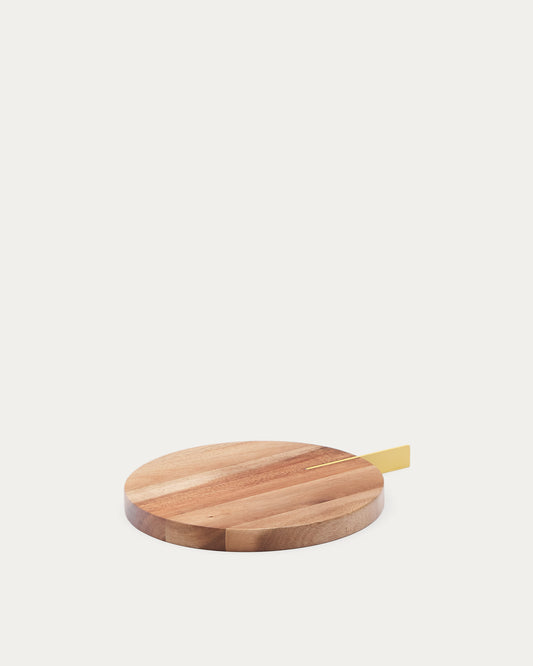 Plateau de service Zairin en bois d’acacia et métal jaune FSC 100 %