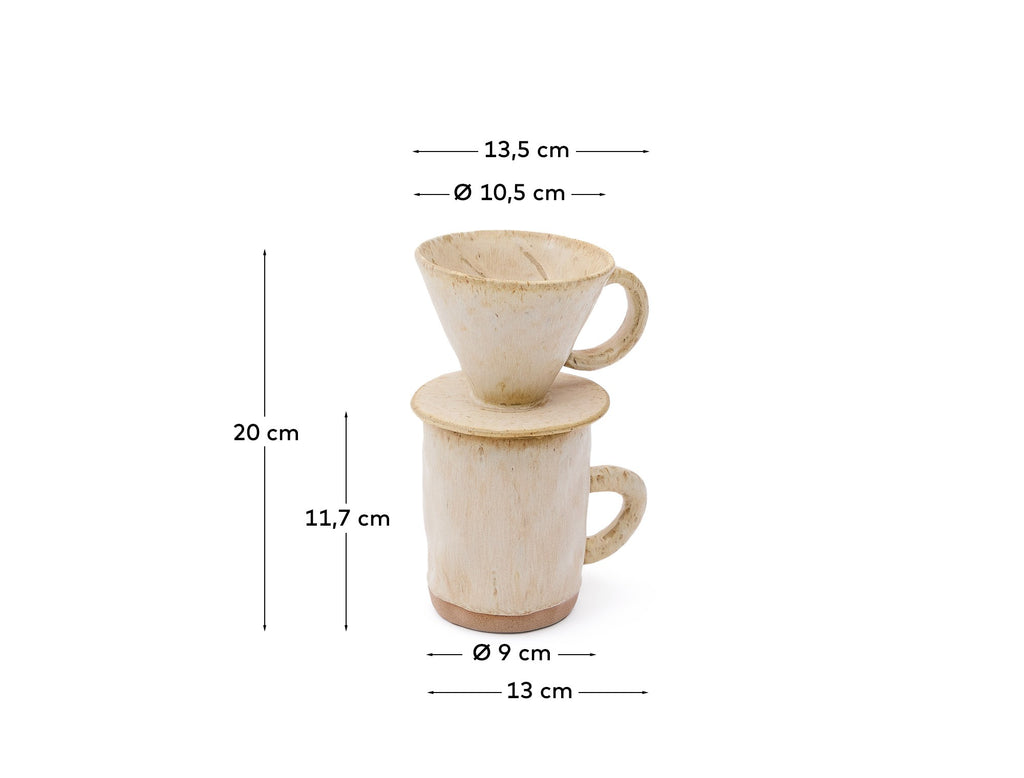 Set Zunel de tasse avec goutteur à café en céramique beige