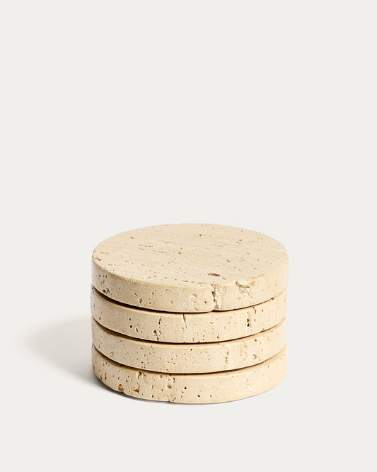 Set de 4 sous-verres Zera en travertin beige