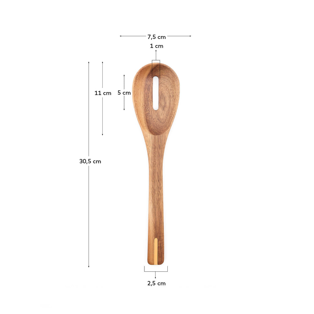 Cuillère à trou Zairin en bois d’acacia FSC 100 % et en métal