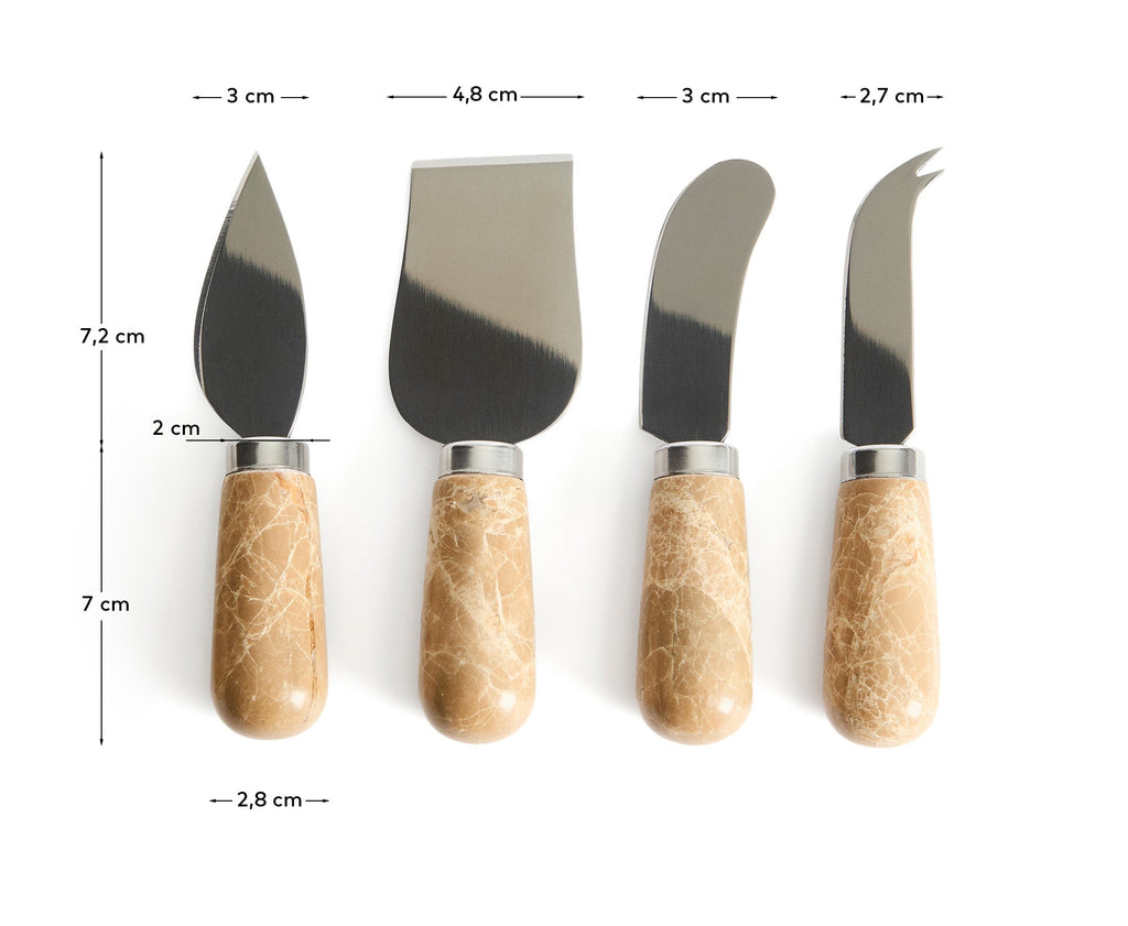 Ensemble Adoma de 4 couteaux à fromage en marbre beige et acier inoxydable