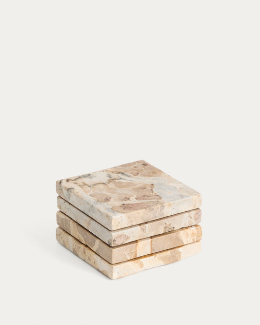 Ensemble Malder de 4 sous-verres en marbre beige
