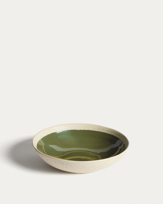 Assiette creuse Nale en céramique beige avec fond vert