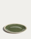 Assiette plate Nale en céramique beige avec fond vert