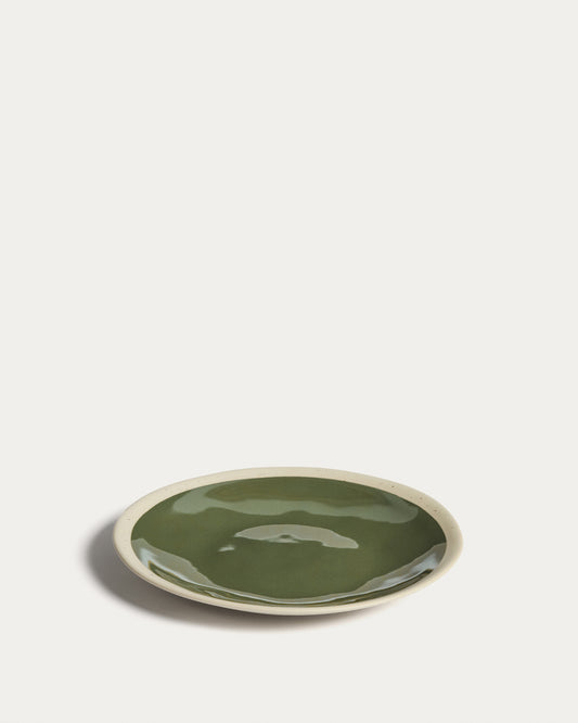 Assiette à dessert Nale en céramique beige avec fond vert