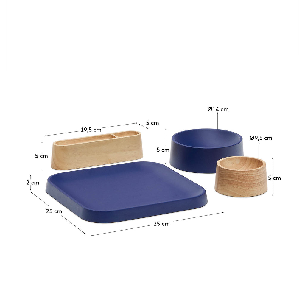 Ensemble Bletz de coupelles à apéritif en bois d’acacia finition naturelle et bleue FSC 100%