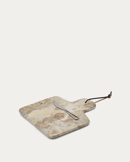 Ensemble de grande planche à découper et couteau Emilse en marbre beige