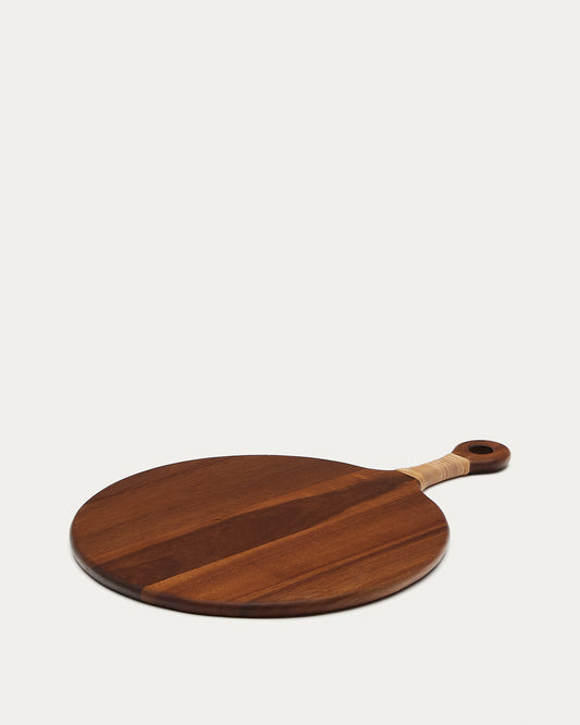 Grande planche de service ronde Sardis en bois d'acacia FSC 100% et rotin