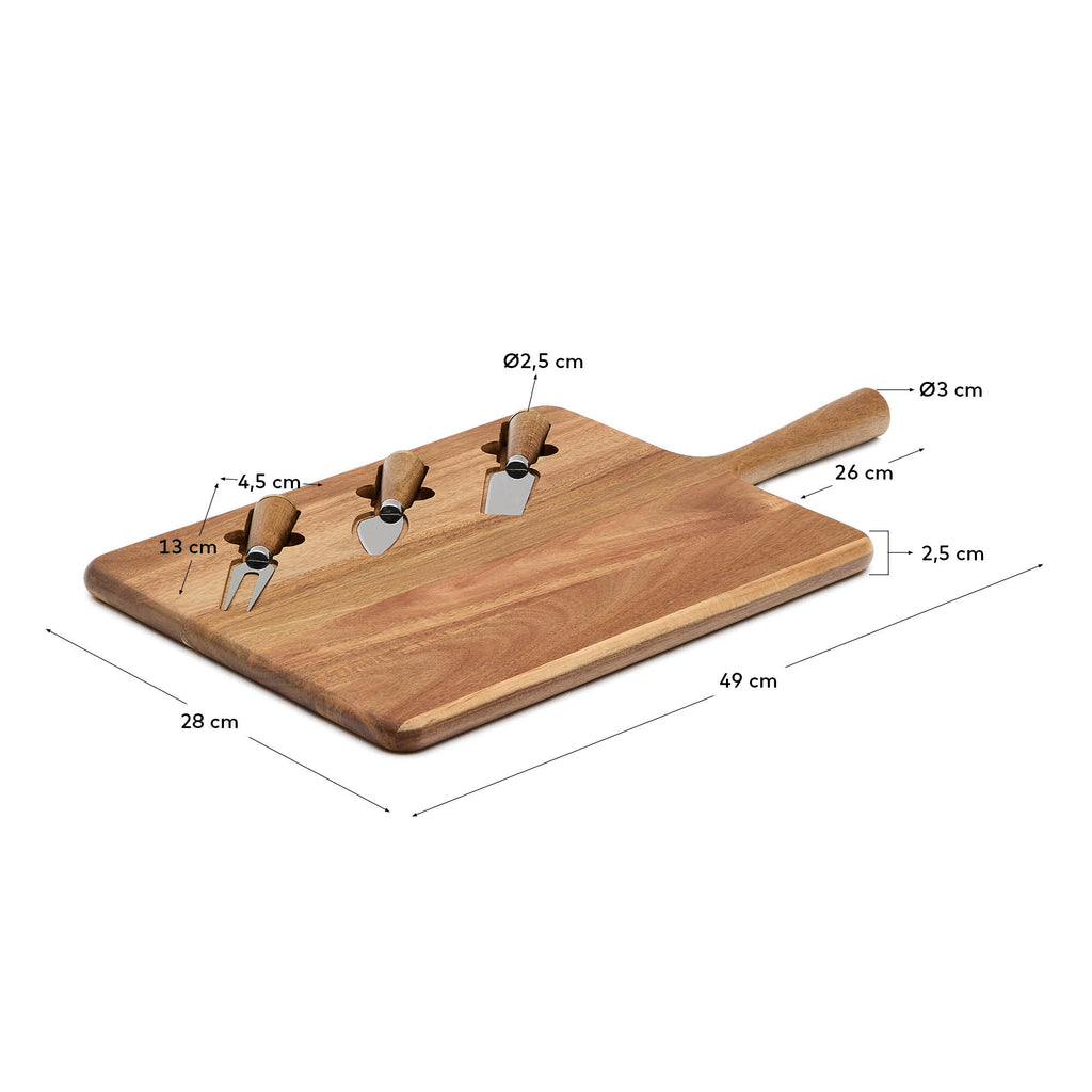 Ensemble Teppa de planche à découper et de couteaux à fromage en bois d’acacia FSC 100%