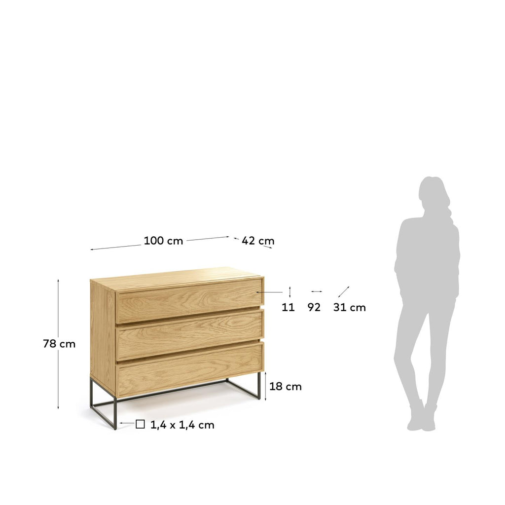 Commode Taiana 100 x 78 cm en bois de chêne contreplaqué et acier finition noire