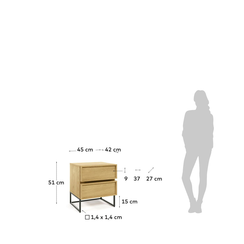 Table de chevet Taiana avec placage en chêne 45 x 51 cm