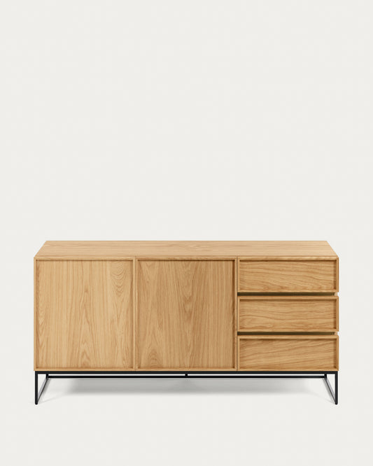 Buffet Taiana 2 portes et 3 tiroirs placage de chêne structure en acier noir 160 x 78 cm