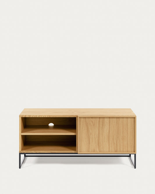 Meuble TV Taiana 1 porte placage de chêne et structure en acier finition noire 112 x 51 cm