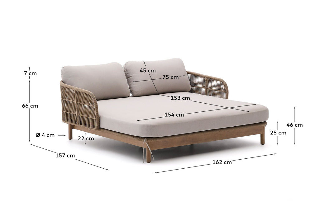 Bain de soleil double Catalina en corde beige et bois d’acacia FSC 100 %