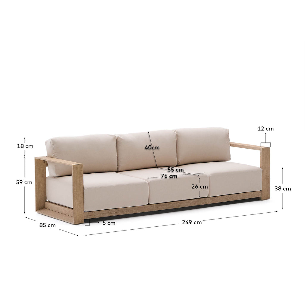Canapé 3 places Ambra en bois d’acacia avec finition claire 249 cm FSC 100%