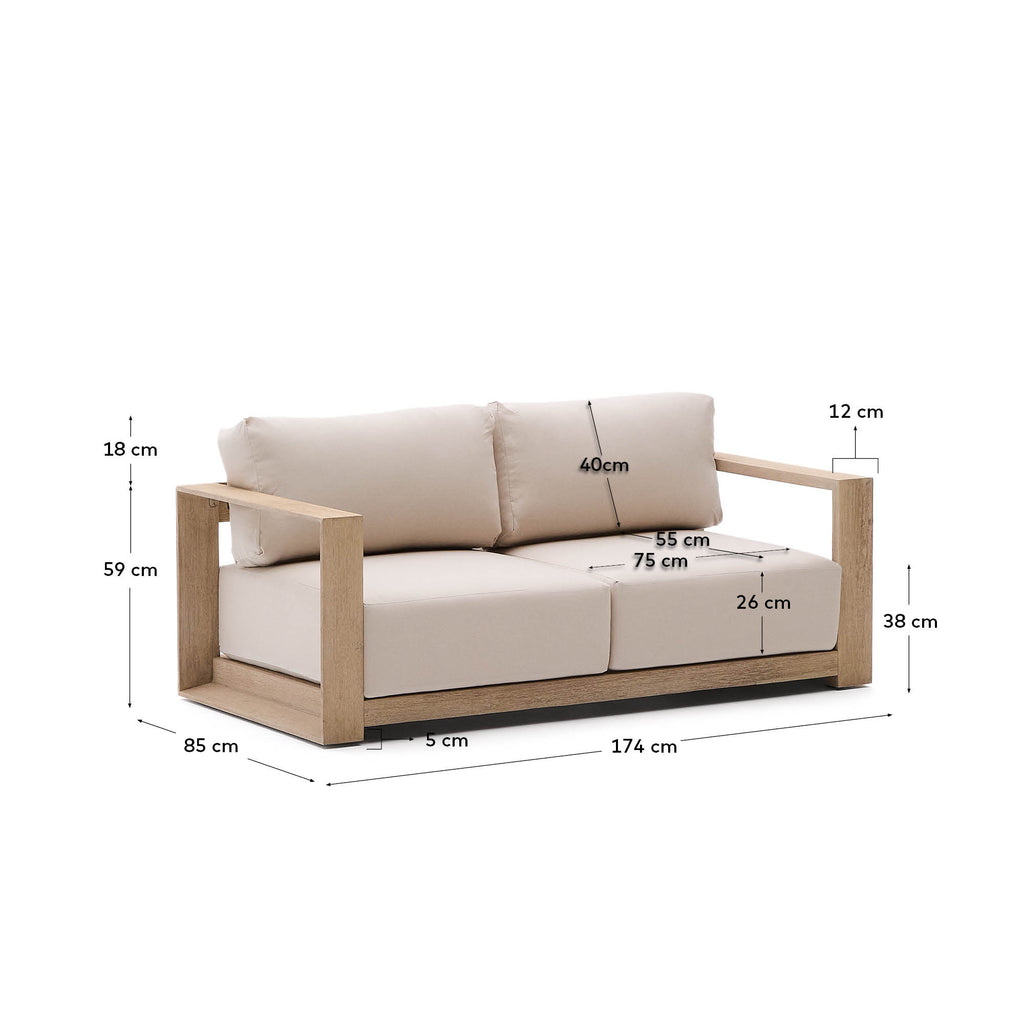 Canapé 2 places Ambra en bois d’acacia avec finition claire 174 cm FSC 100%