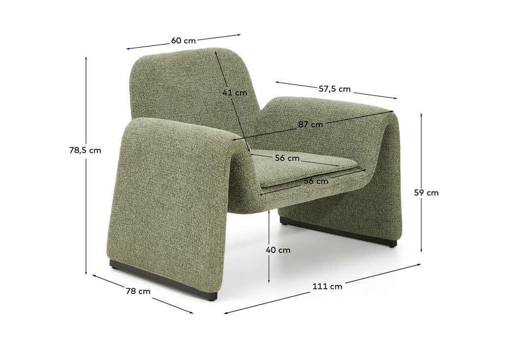 Fauteuil Melvia en chenille verte