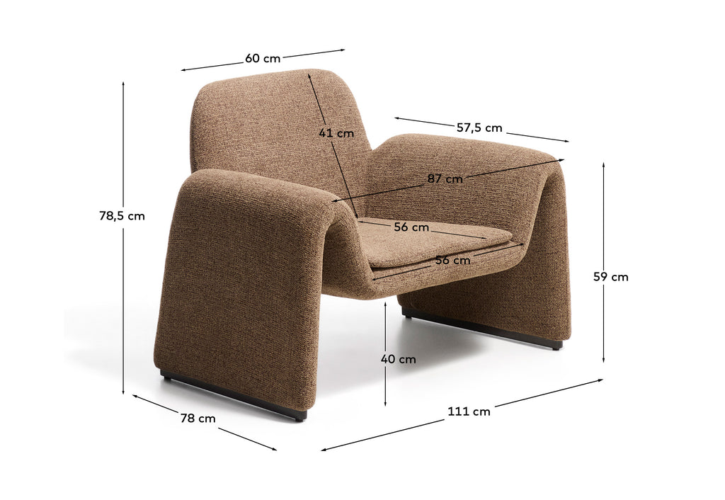 Fauteuil Melvia en chenille marron chocolat