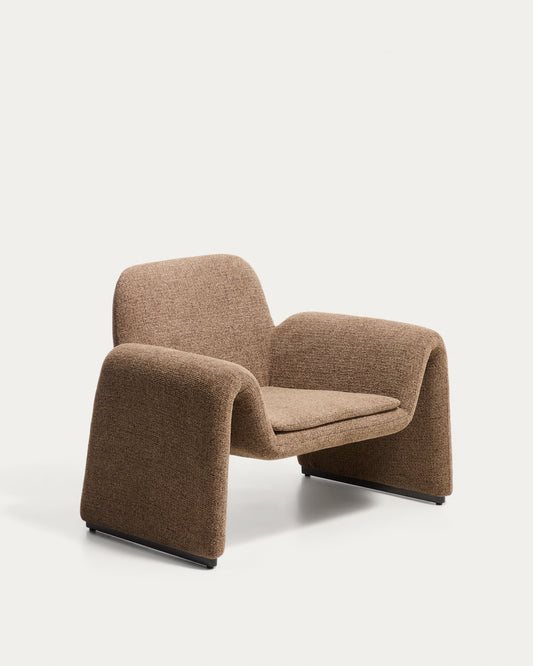 Fauteuil Melvia en chenille marron chocolat