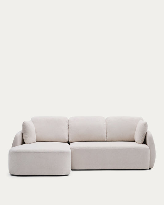 Canapé-lit Laira 3 places en chenille avec méridienne gauche couleur écrue 246 cm FSC Mix Credit