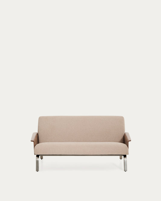 Canapé Amsen marron clair de 2 places en contreplaqué de noyer avec pieds en acier inoxydable brossé 165 cm