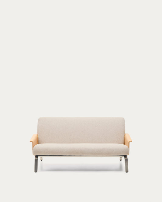 Canapé Amsen beige de 2 places en contreplaqué de chêne avec pieds en acier inoxydable brossé 165 cm