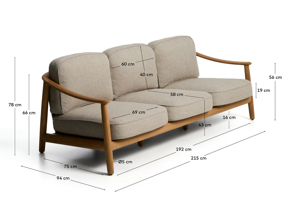 Canapé 3 places d’extérieur Elunda en bois de teck FSC 100 % 215 cm