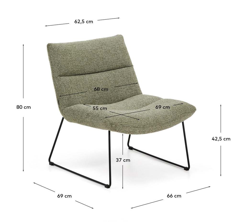 Fauteuil Asen en chenille verte et pieds en acier noir FSC 100%