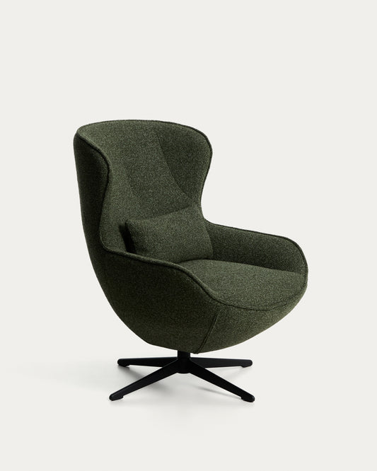 Fauteuil pivotant Sorile en chenille vert foncé et acier avec finition noire FSC 100 %