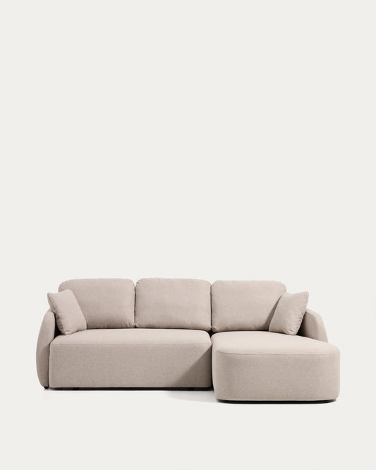 Canapé-lit Laira 3 places en chenille avec méridienne droite beige 246 cm FSC Mix Credit