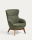 Fauteuil Adiran en chenille épaisse vert mousse avec pieds en bois de chêne finition naturelle