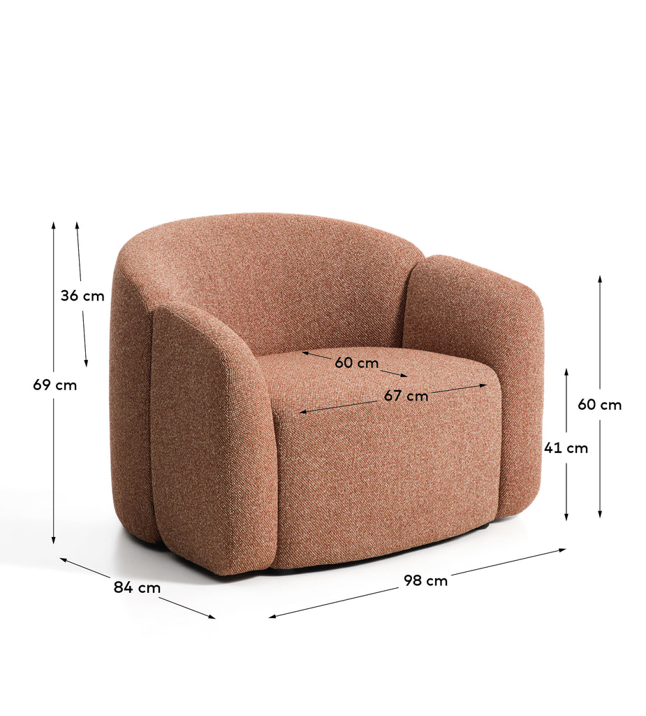 Fauteuil Corvena en chenille terracotta FSC Mix Credit 98 cm