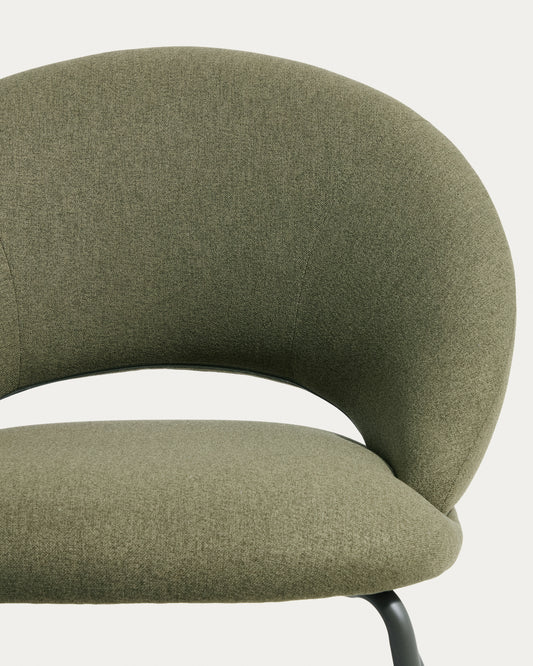 Fauteuil Bonali en chenille verte et pieds en métal vert FSC Mix Credit