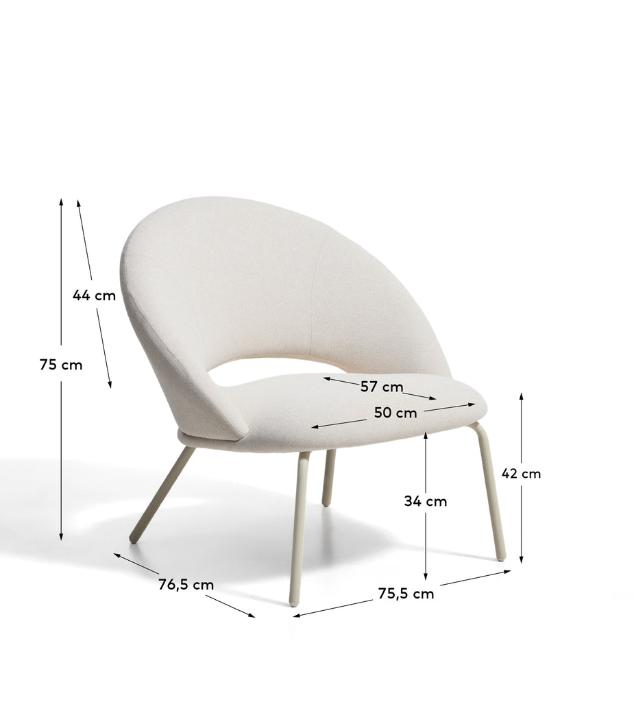 Fauteuil Bonali en chenille beige et pieds en métal beige FSC Mix Credit