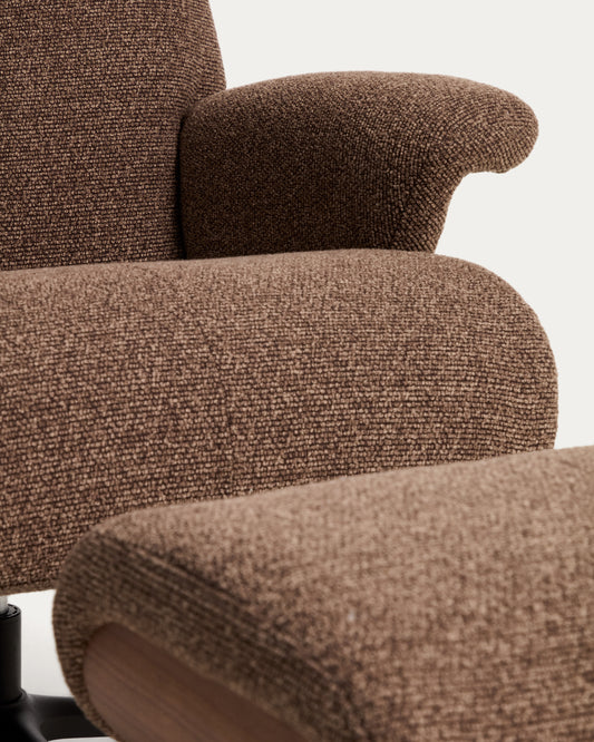 Fauteuil pivotant inclinable avec repose-pieds Toriel en micro-bouclette marron chocolat et pieds en aluminium avec finition noire FSC 100%