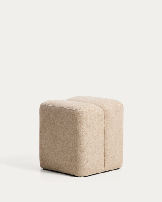 Repose-pied Nedilo carré en chenille beige FSC Mix Credit