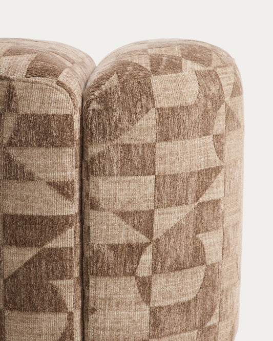 Repose-pied Nedilo rond en tissu jacquard géométrique taupe FSC Mix Credit