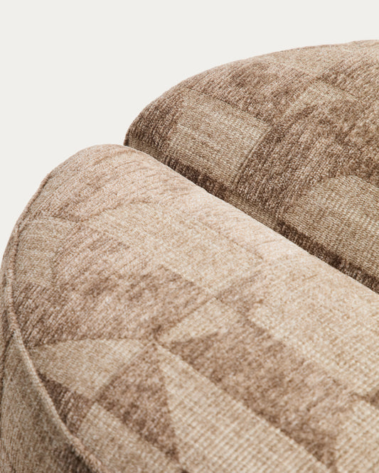 Repose-pied Nedilo rond en tissu jacquard géométrique taupe FSC Mix Credit