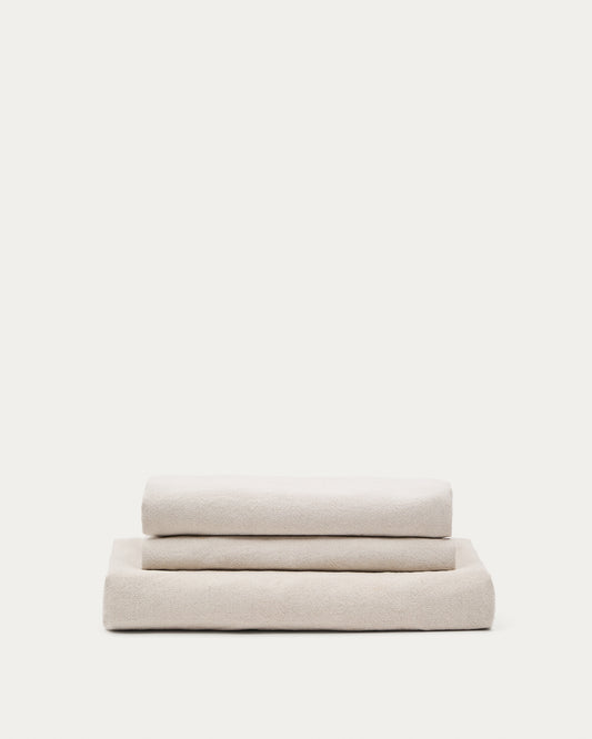 Housse pour canapé Zenira 3 places avec coussins en coton et lin beige 230 cm