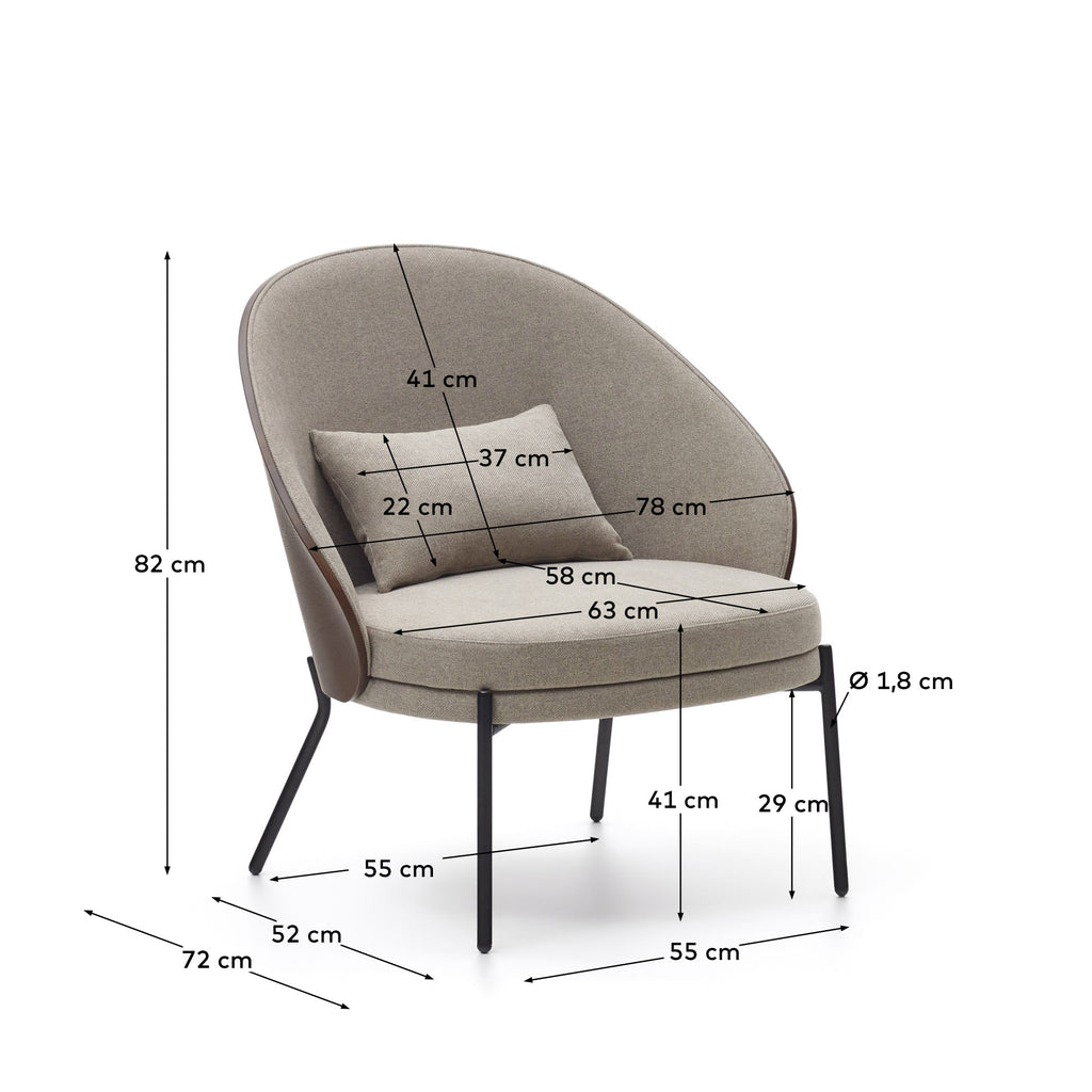 Fauteuil Eamy marron clair placage de frêne finition noyer et métal noir