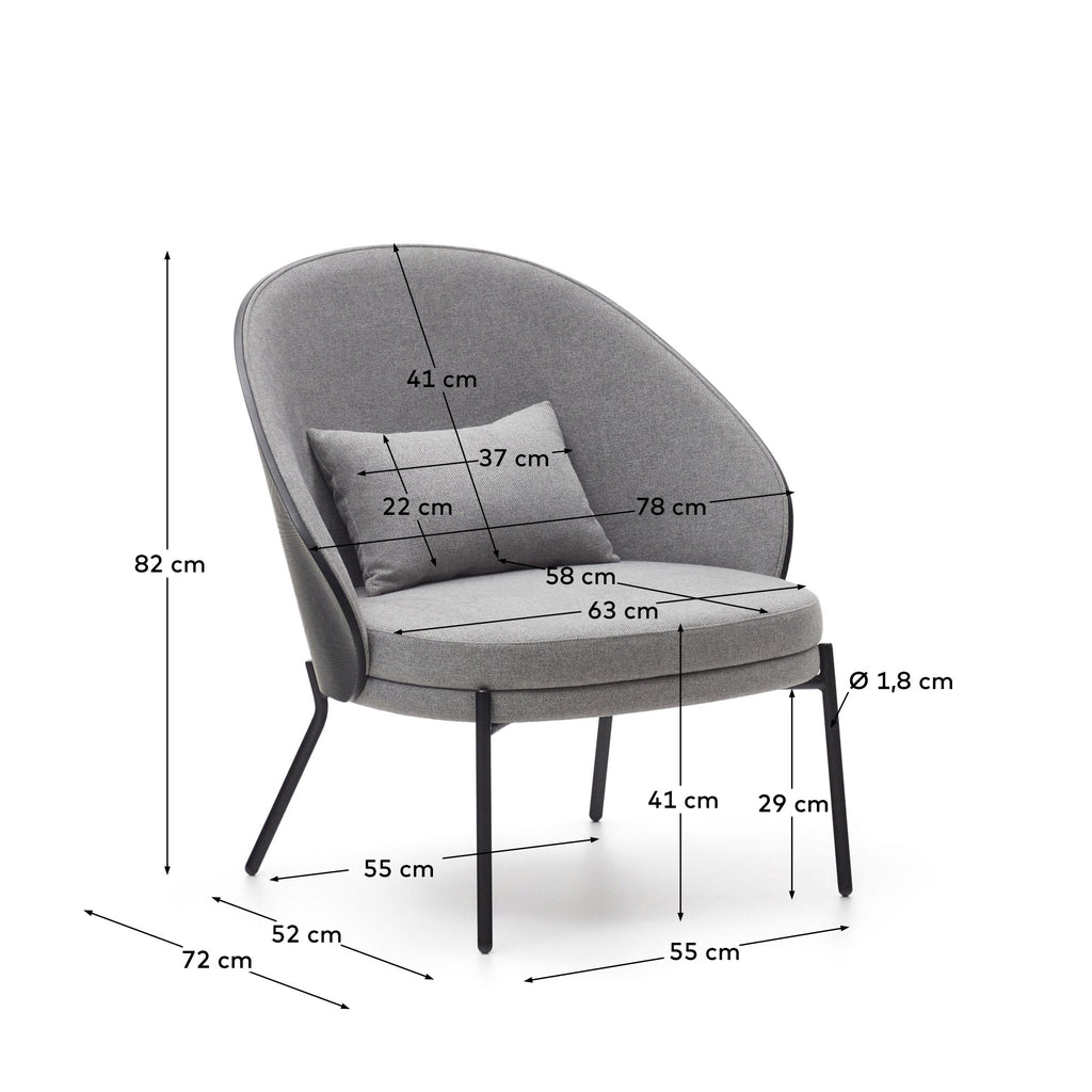 Fauteuil Eamy gris clair placage de frêne finition noire et métal noir