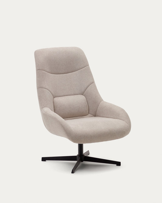 Fauteuil giratoire Celida en chenille beige et acier avec finition noire FSC 100%