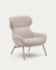 Fauteuil Belina en chenille beige et acier avec finition beige FSC 100%
