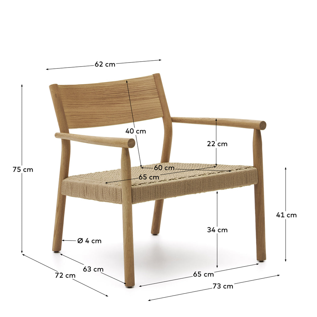 Fauteuil Yalia en bois de chêne massif avec finition naturelle et assise en corde de papier FSC Mix Credit