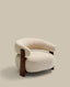 Fauteuil Granite en tissu chenille beige et pieds en bois de frêne finition noyer FSC 100 %