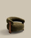 Fauteuil Granite en tissu chenille vert et pieds en bois de frêne finition noyer FSC 100 %