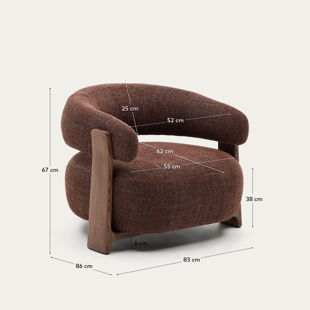 Fauteuil Granite en tissu chenille marron et pieds en bois de frêne finition noyer FSC 100 %